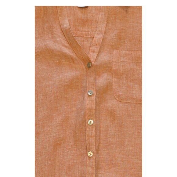 Sigrid Olsen 100% Linen Long Sleeve Women's Button Shirt Coral/Orange *Size M - Picture 3 of 10
